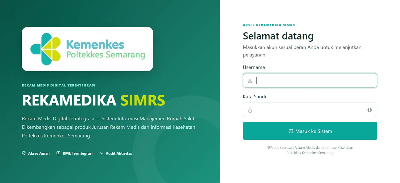 Pratinjau halaman masuk REKAMEDIKA SIMRS